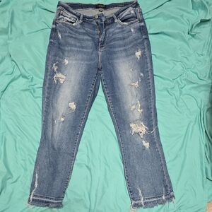 Judy Blue Distressed Ankle Jeans in Blue
